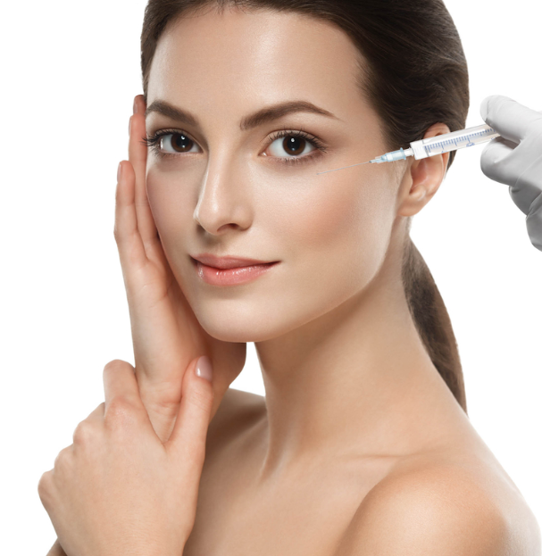 Woman receiving dermal injections and fillers.