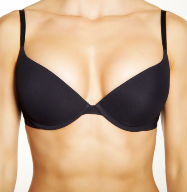 Woman's chest after receiving a breast augmentation.